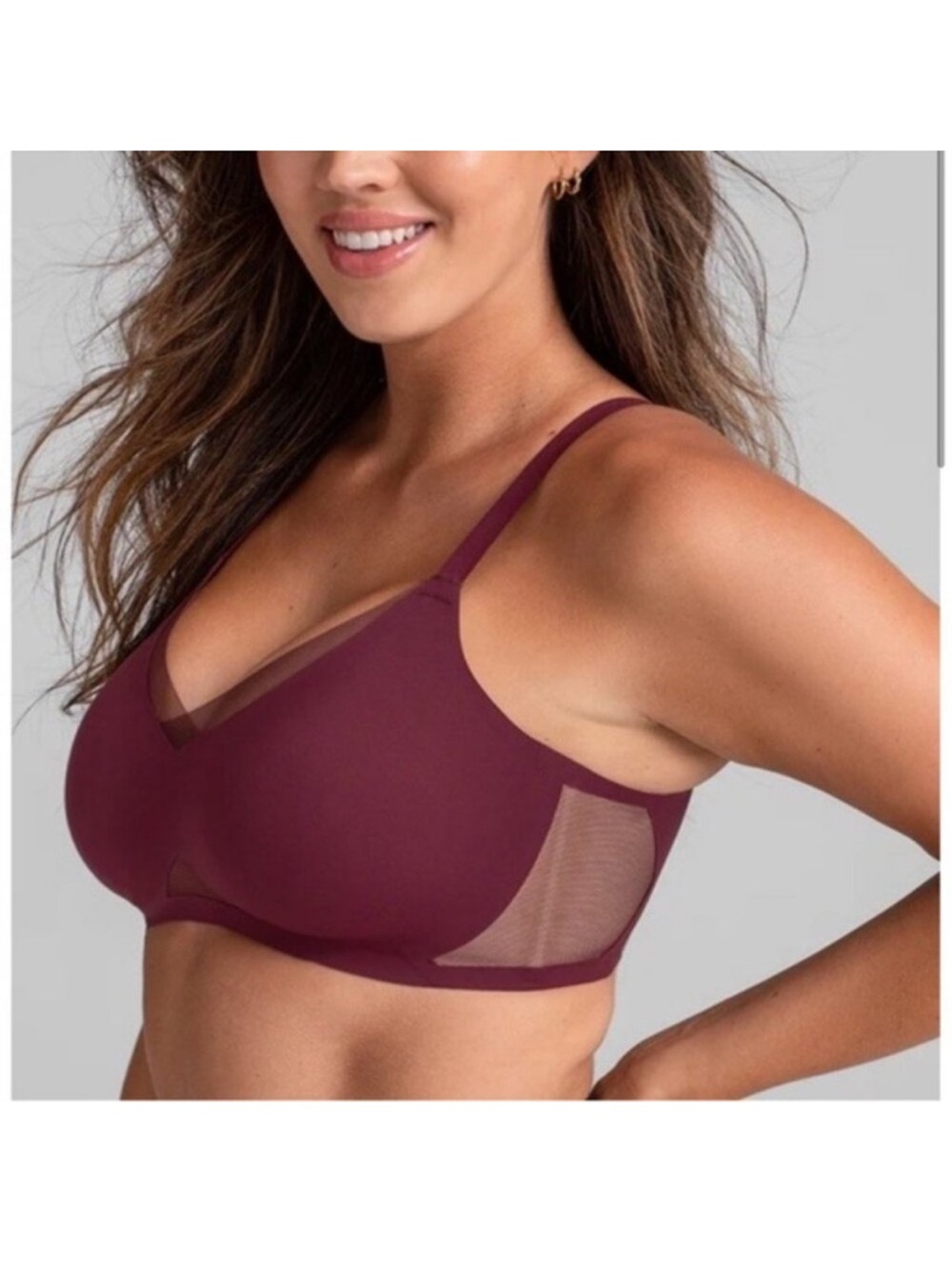 Honeylove Burgundy CrossOver Mesh Wireless Smoothing Bra - Picture 5 of 13